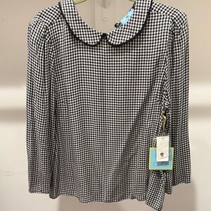 CeCe Black and White Checkered Top